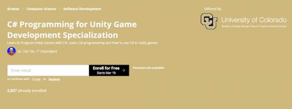 C# Programming for Unity Game Development Specialization by University of Colorado