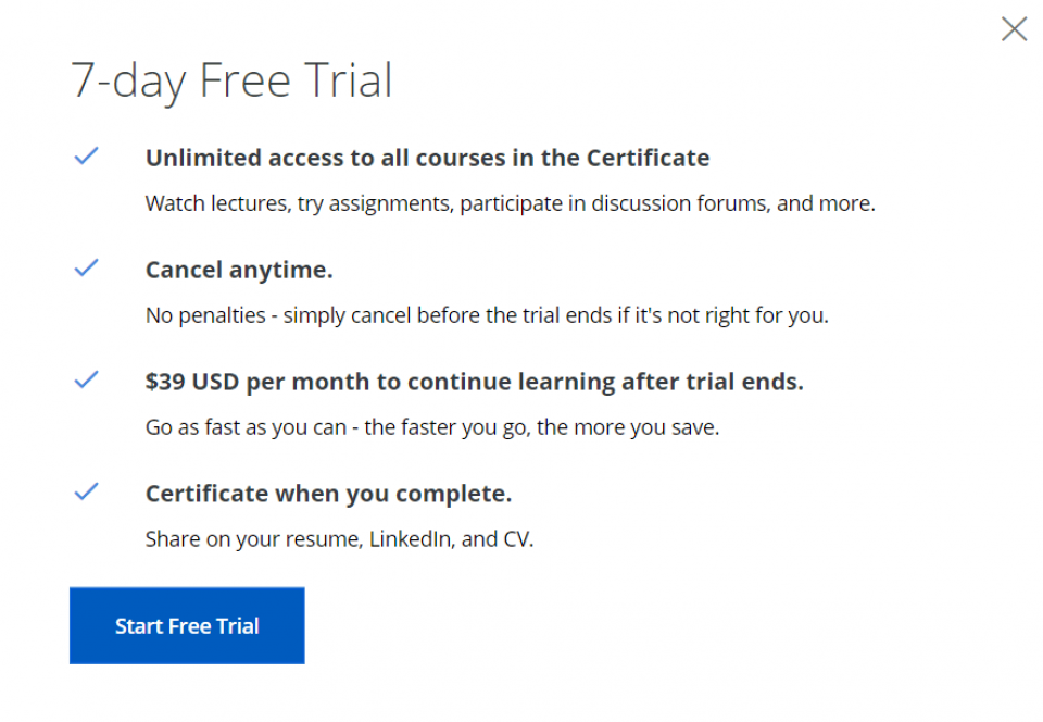 Screenshot of 7-day free trial.