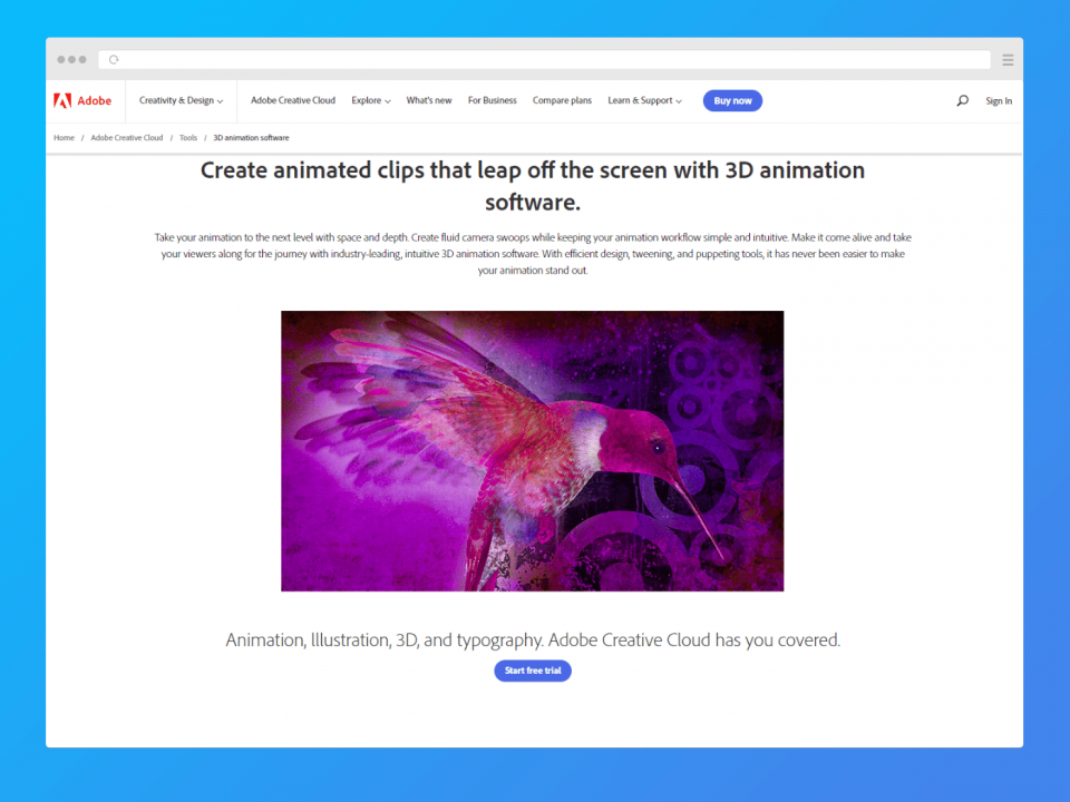 Adobe Animation home page screenshot.