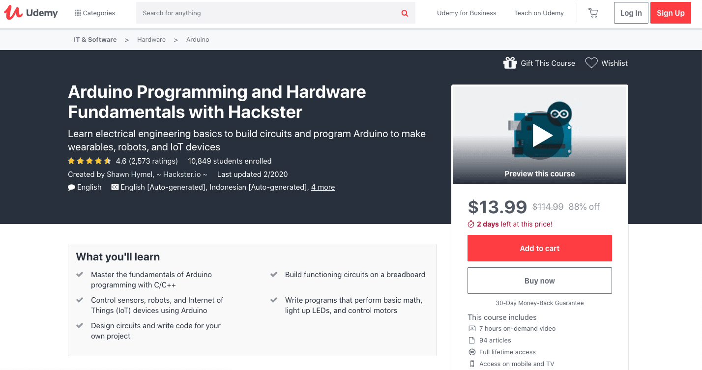Arduino Programming and Hardware Fundamentals with Hackster