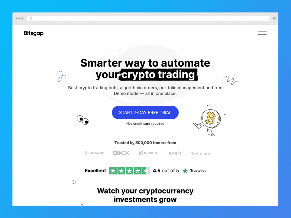 Screenshot of Bitsgap’s home page