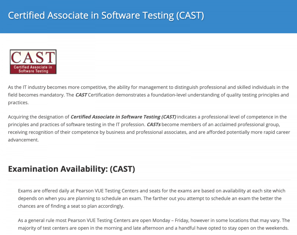 Certified Associate in Software Testing (CAST)