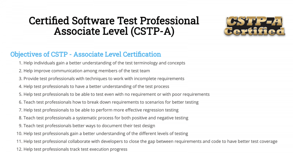 Certified Software Test Professional Associate Level (CSTP-A)
