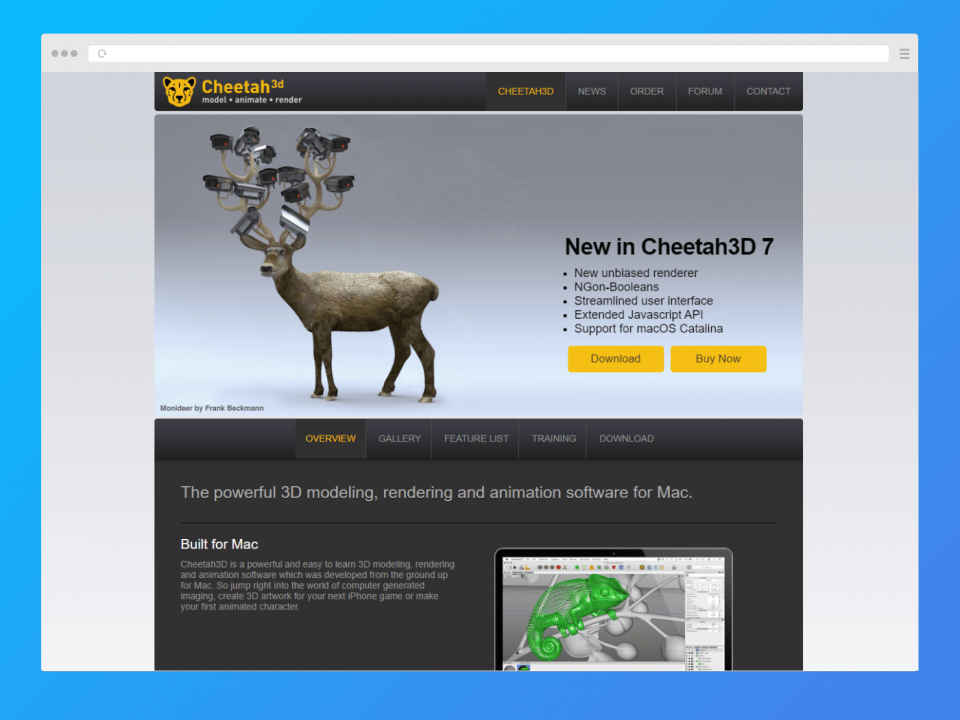 Screenshot of  Cheetah3D’s website.