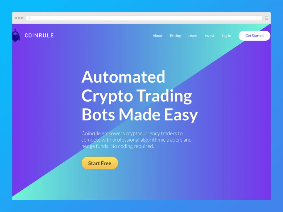 Screenshot of Coinrule home page