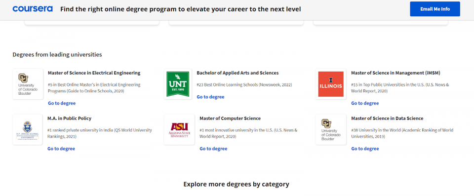 Online degrees are available through Coursera.