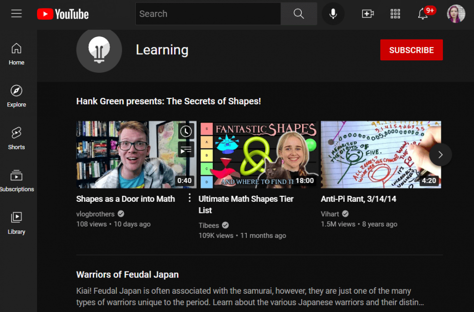YouTube learning screenshot.