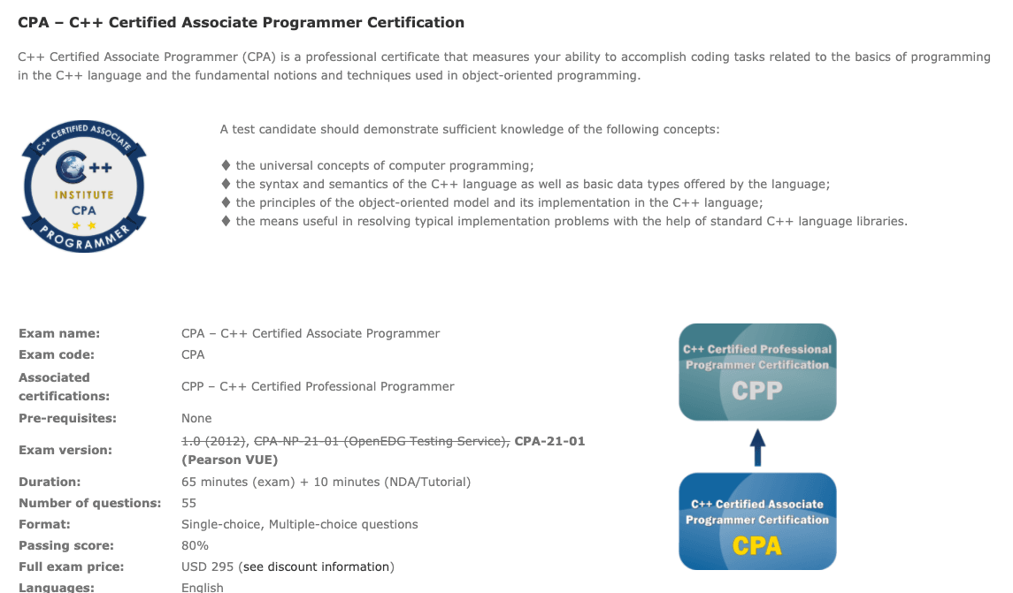 CPA – C++ Certified Associate Programmer Certification