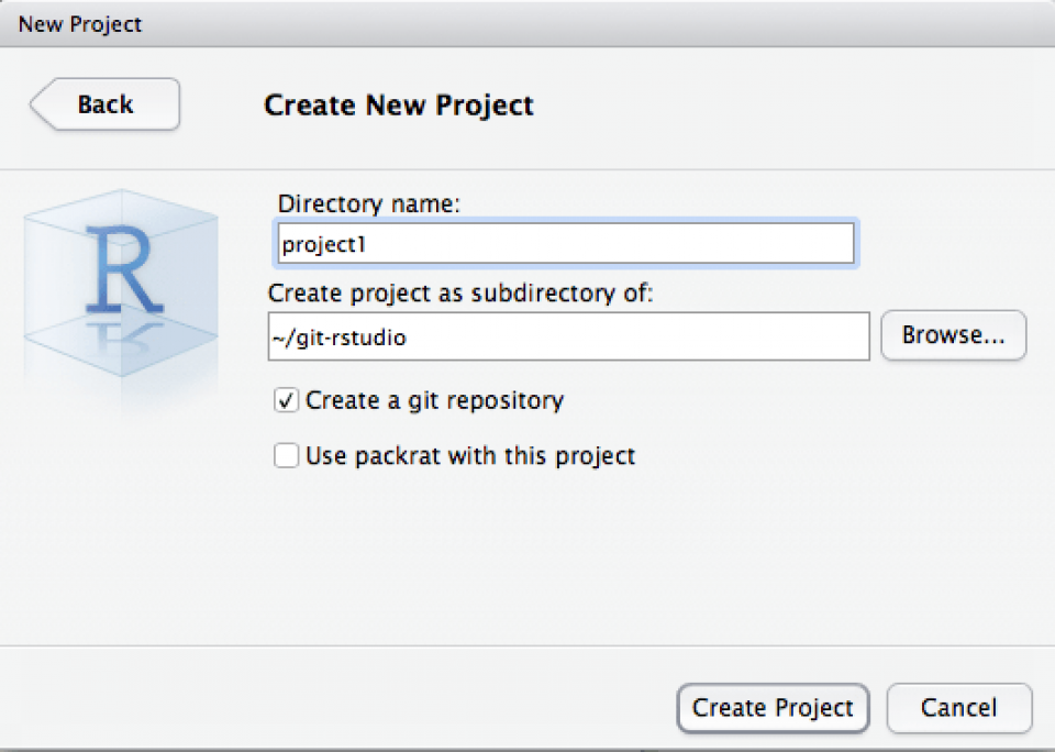 Directory name and create a project fields under "New Project"