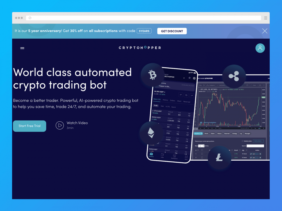 Screenshot of Cryptohopper’s home page