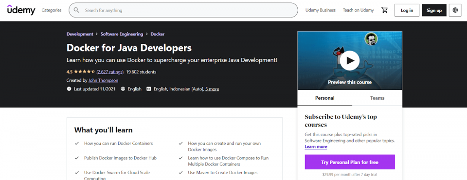 Docker for Java Developers Course Webpage
