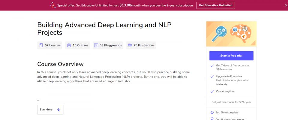 Educative.io Deep Learning Course Webpage
