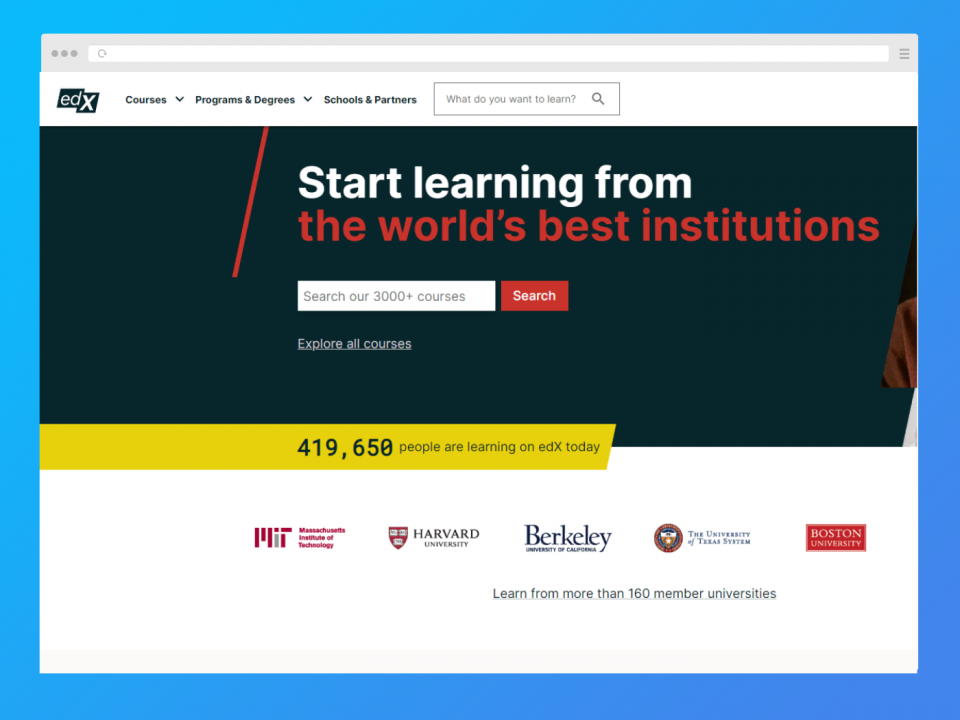 edX screenshot. edX has courses from some of the world’s best institutions.