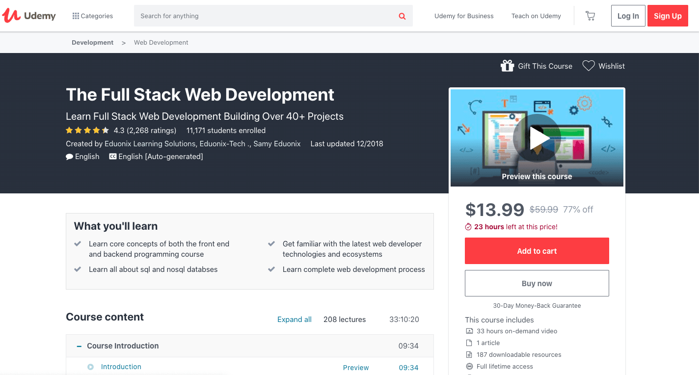 Full-stack Web Developer Course by Udemy