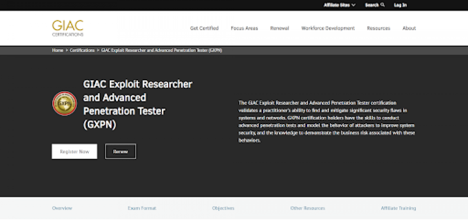 GIAC Exploit Researcher and Advanced Penetration Tester (GXPN)