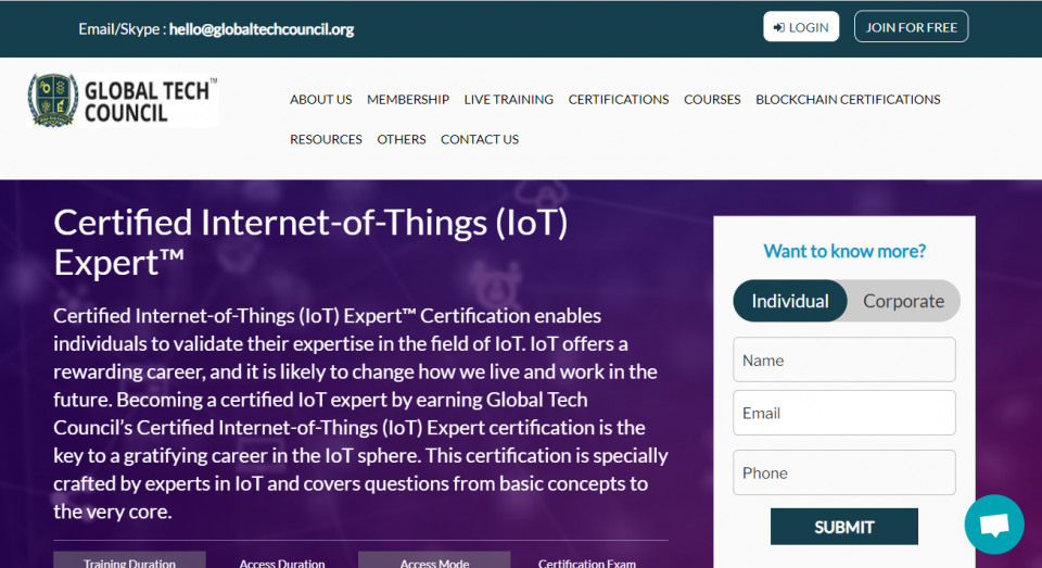 Global Tech Council’s Certified Internet of Things Expert