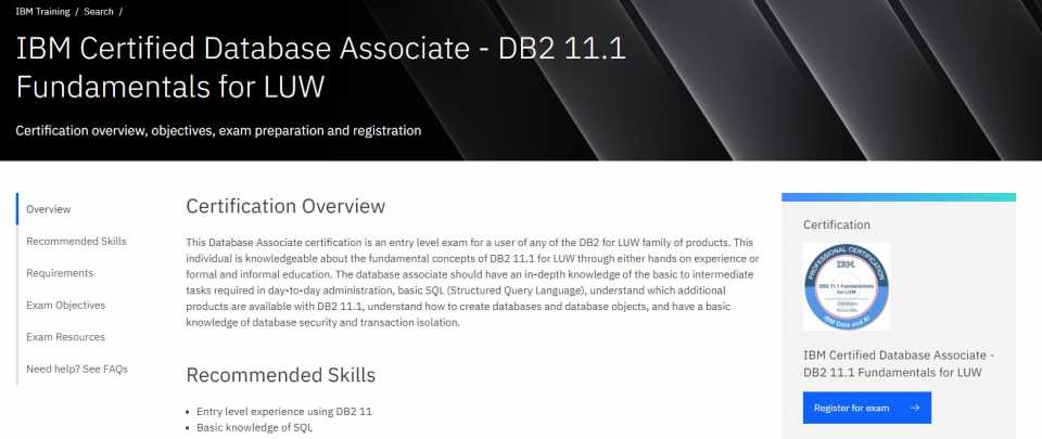 IBM Certified Database Associate - DB2 11.1 Fundamentals for LUW