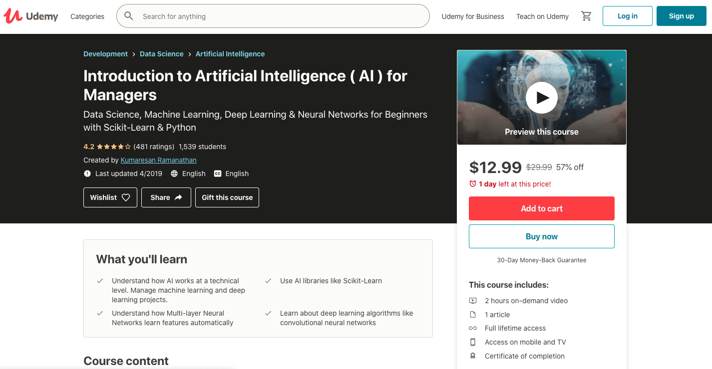 Introduction to Artificial Intelligence ( AI ) for Managers