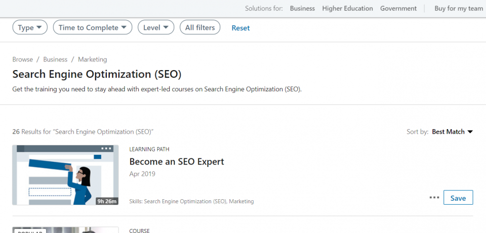 LinkedIn’s Search Engine Optimization Courses