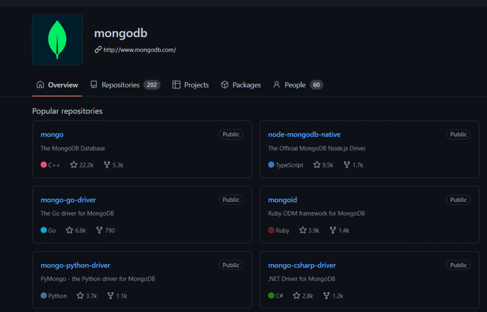 Screenshot of MongoDB on Github.