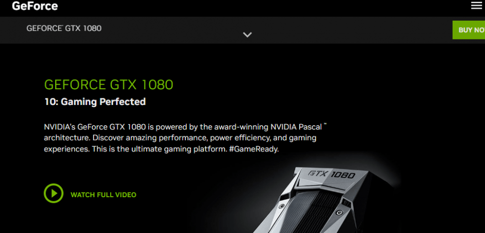 Screenshot of NVIDIA’s GTX 1080 series site.