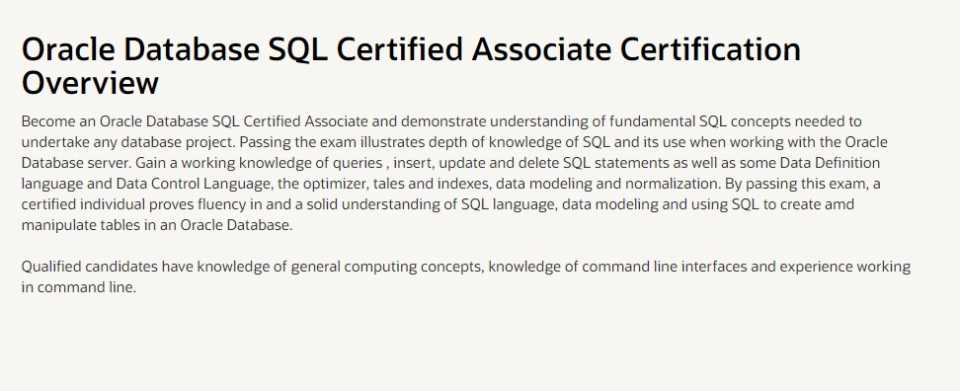 Oracle Database SQL Certified Associate Certification