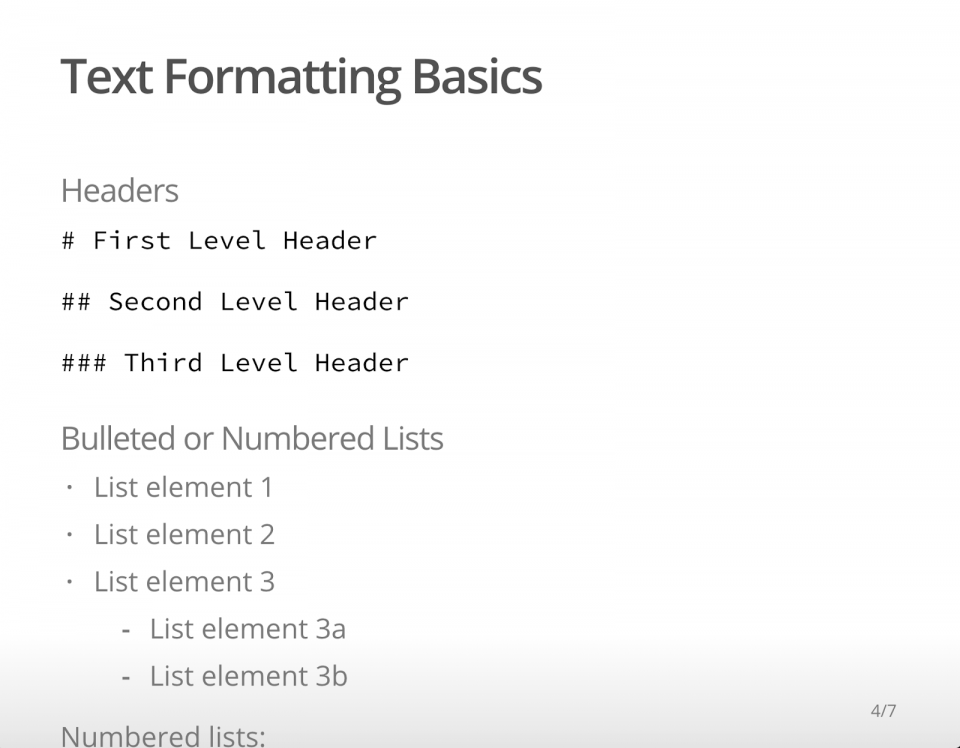 Text formatting basics with headers, bullets, and numbered lists example