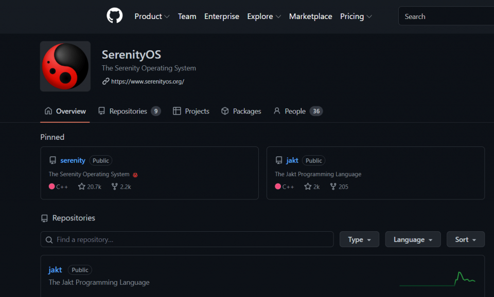 Screenshot of SerenityOS in Github.