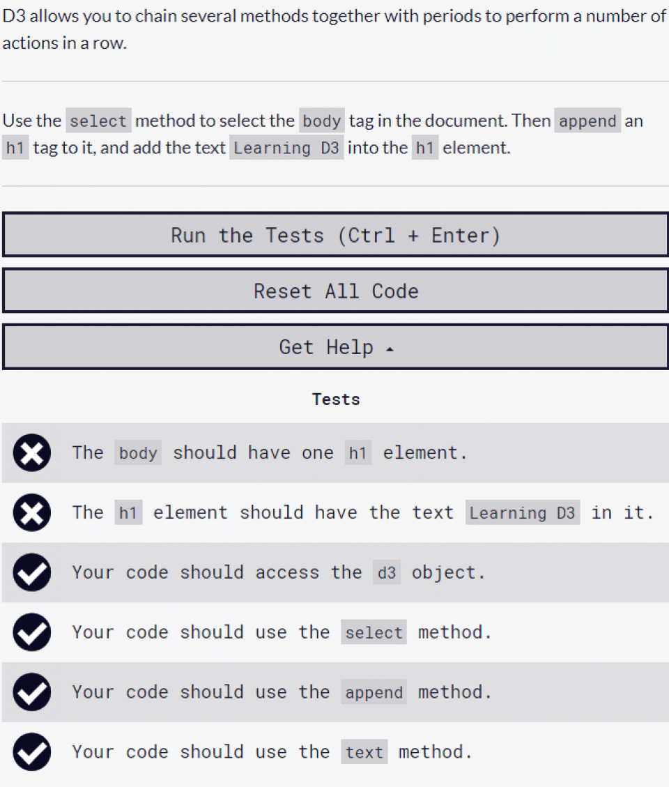 Screenshot of freeCodeCamp’s checking.
