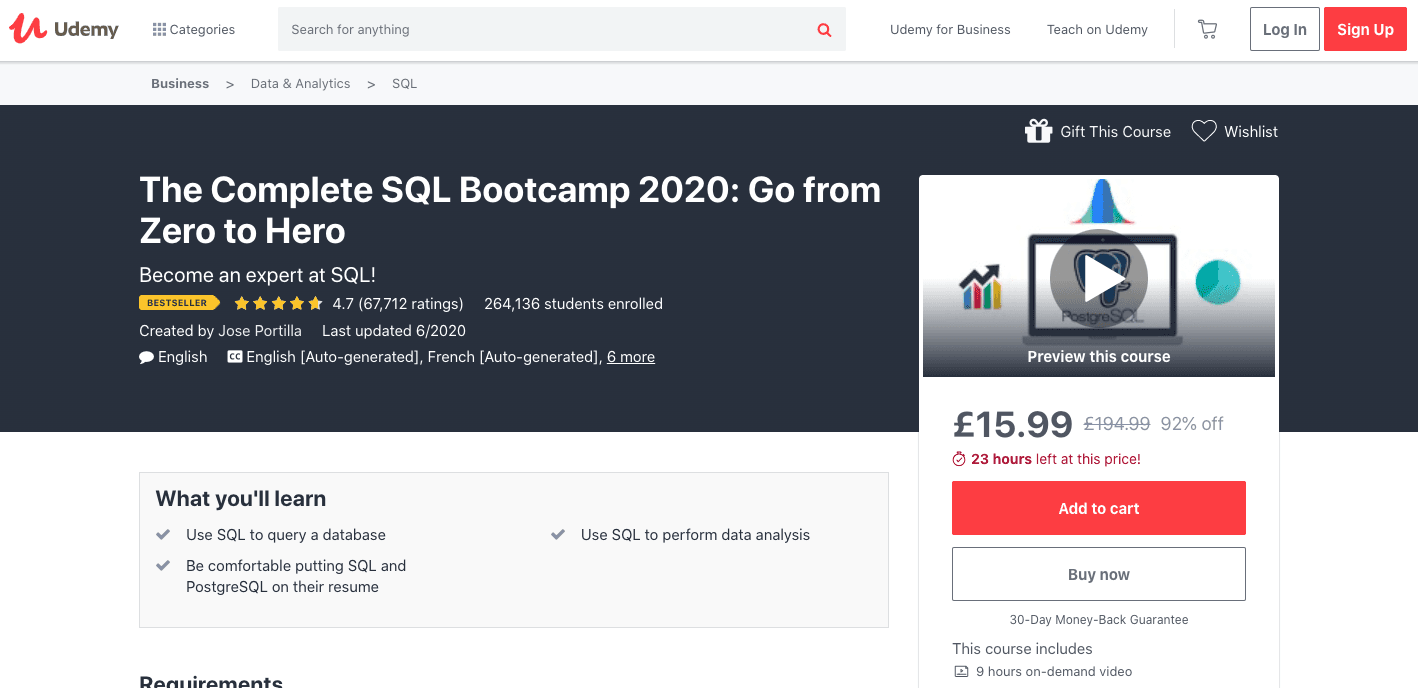 The Complete SQL Bootcamp 2020: Go from Zero to Hero