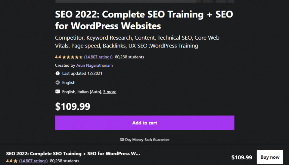 Udemy’s SEO 2022: Complete SEO Training + SEO for WordPress Websites