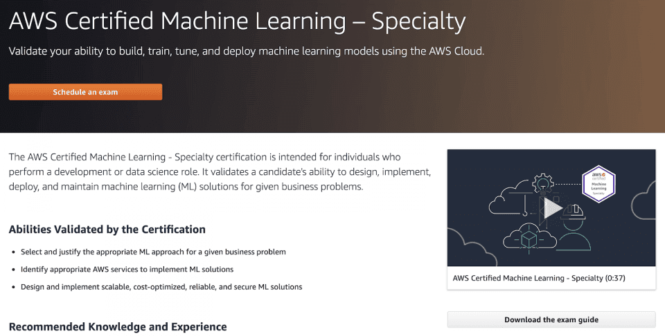 WS Certified Machine Learning – Specialty