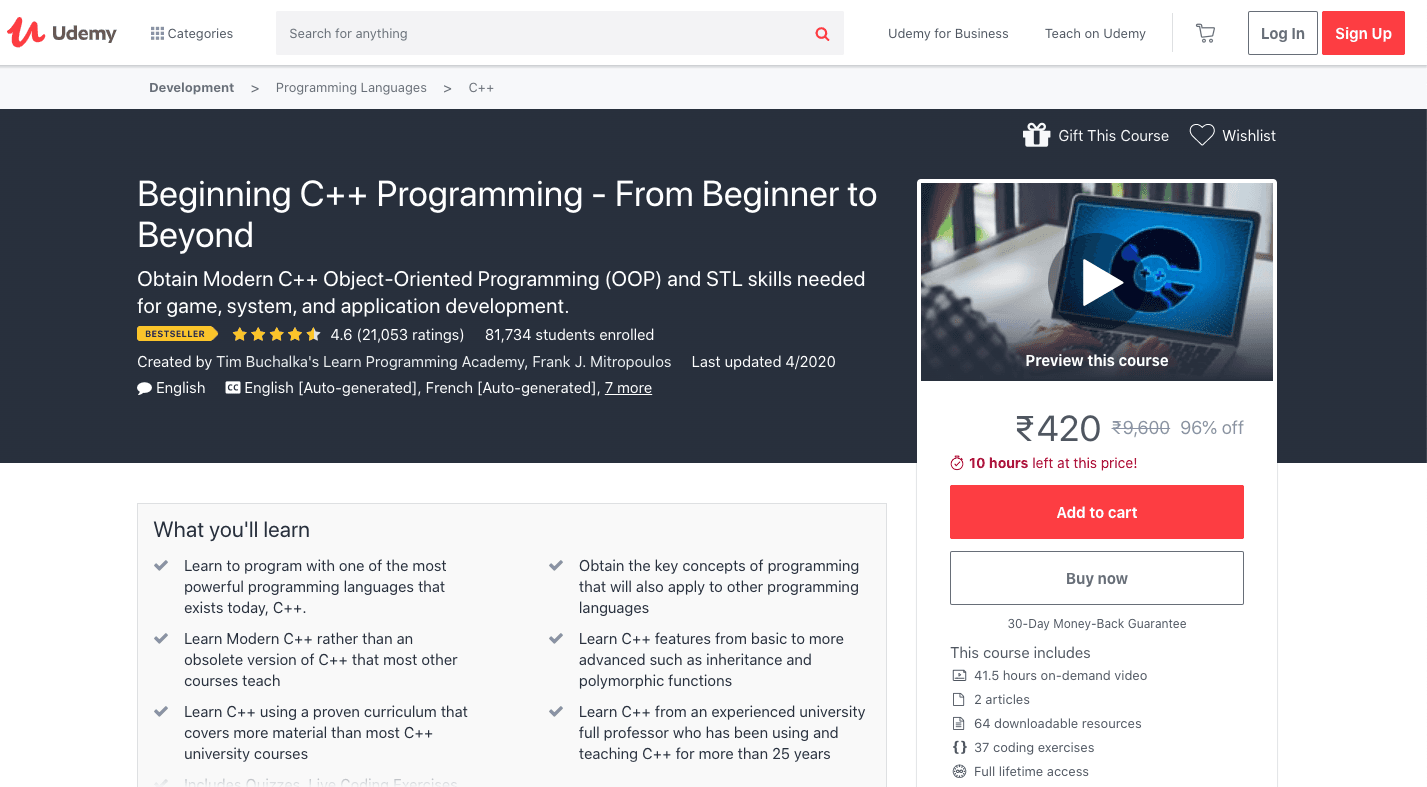 Beginning C++ Programming - From Beginner to Beyond