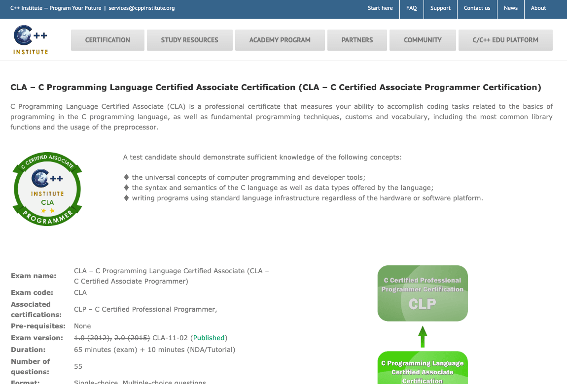 CLA – C Programming Language Certified Associate Certification (CLA – C Certified Associate Programmer Certification)