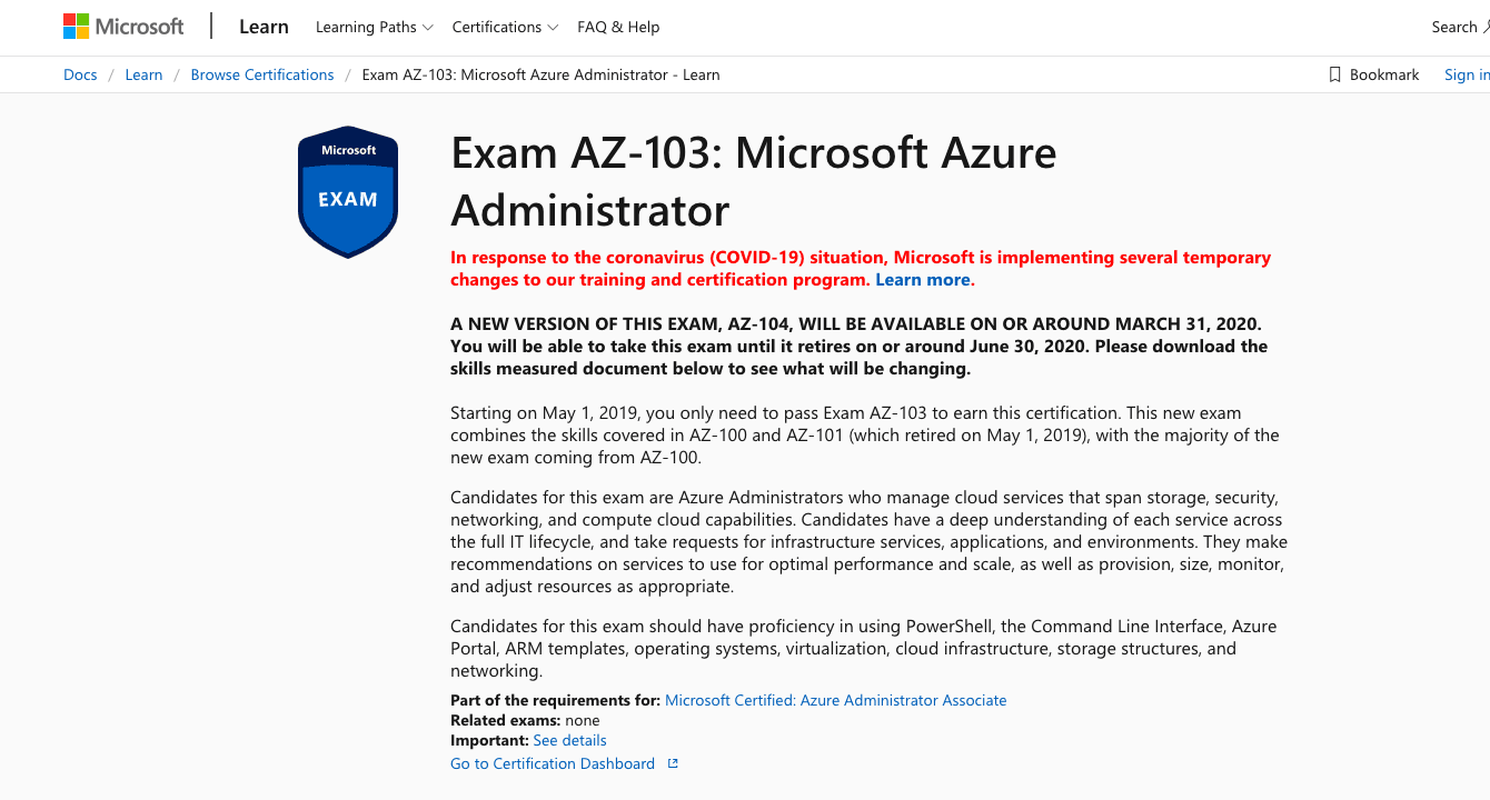 Exam AZ-103: Microsoft Azure Administrator
