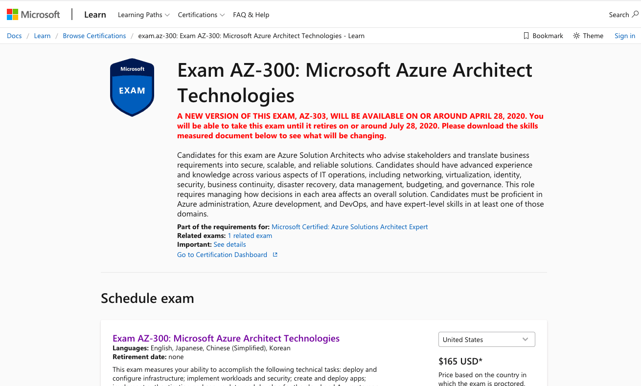 Exam AZ-300: Microsoft Azure Architect Technologies
