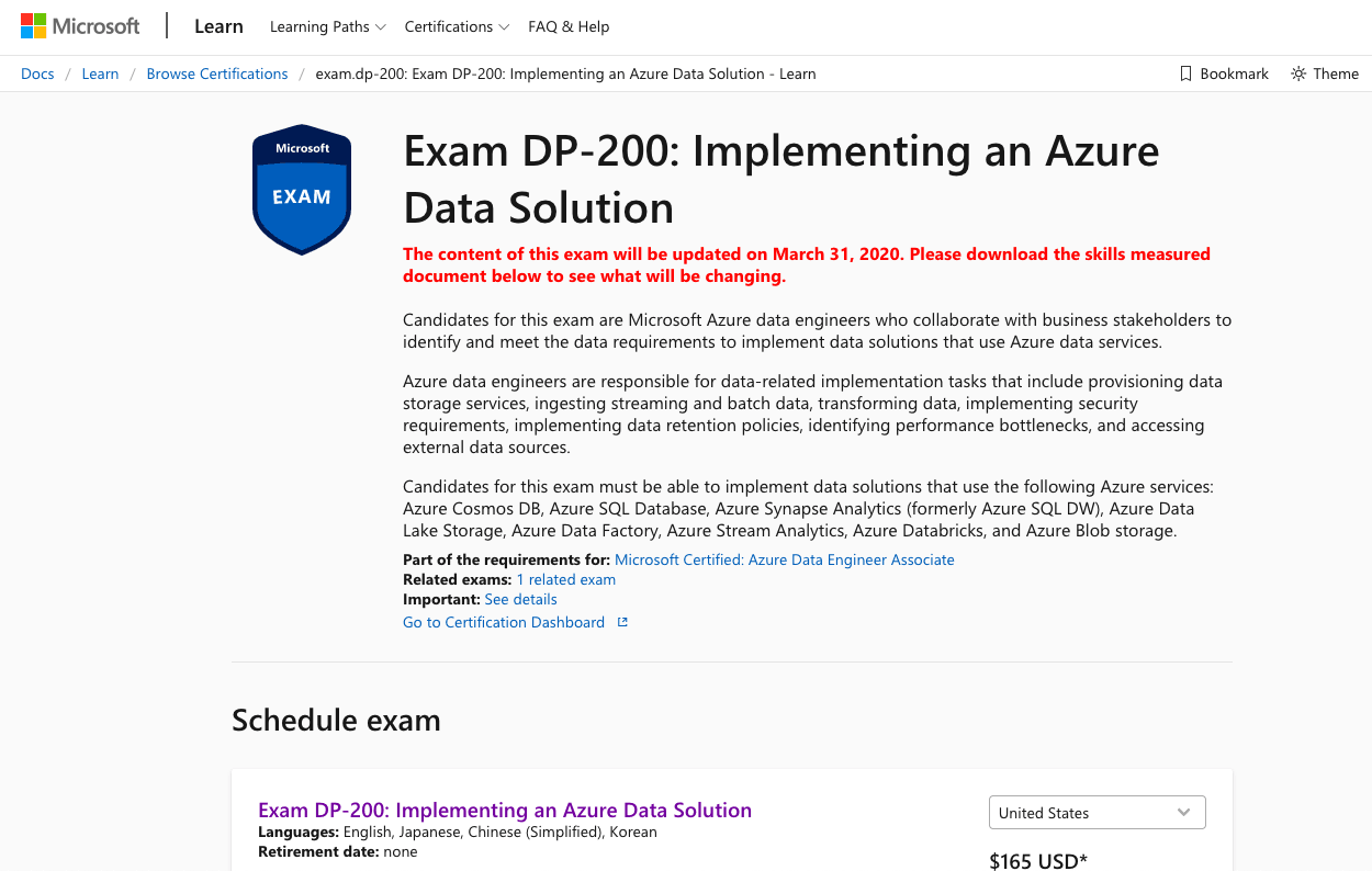 Microsoft Azure Data Scientist (Associate Exam DP-200)Examination DP-200 for Implementing an Azure Data Solution