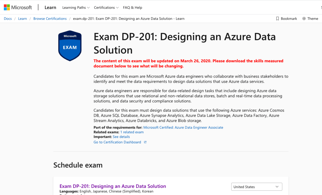Microsoft Azure Data Scientist. (Associate Exam DP-201)Examination DP-201 for designing an Azure Data Solution: