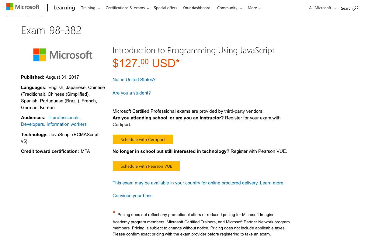 Microsoft javascript Certification
